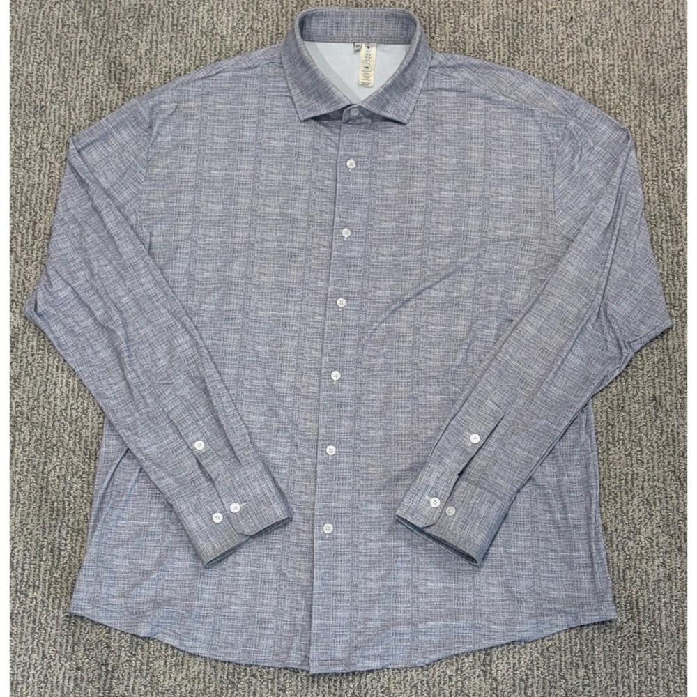State and Liberty Button Up Shirt Mens 3XL Blue Crosshatch LS Athletic Fit